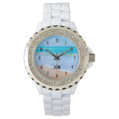 Amazing Beach Tropical Scene Photo Monogram Watch