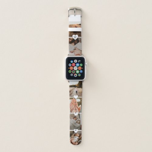 Modern Heart Monogram Family Photo Collage Strip Apple Watch Band