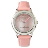 Rose Gold – Blush Pink Glitter Metal Monogram Name Watch