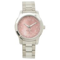 Rose Gold Brushed Metal Glitter Monogram Name Watch