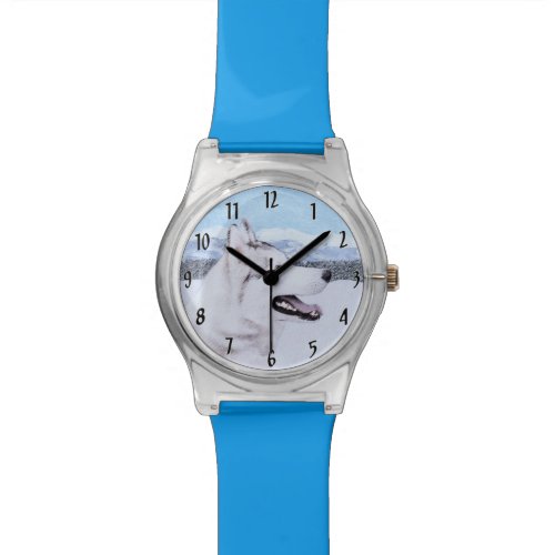 Siberian Husky (Silver and White) Painting Dog Art Watch