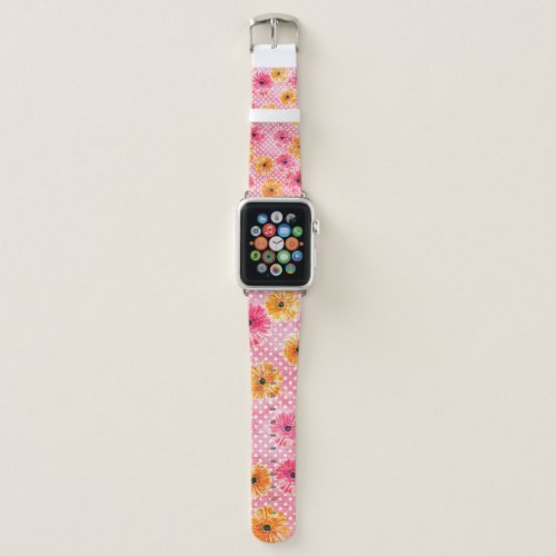 Watercolor pink and yellow gerbera flowers pattern apple watch band