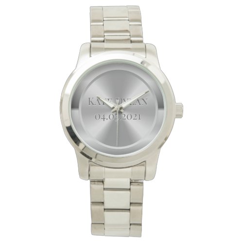 Custom Simulated Engraved Silver Watch