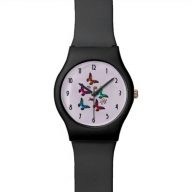 Elegant Colorful Butterflies Pattern on Pink Watch