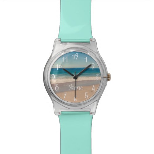Personalized Aqua Beach Scene Photo Wristwatch