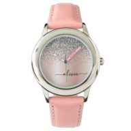 Rose Gold – Blush Pink Glitter Silver Monogram Watch