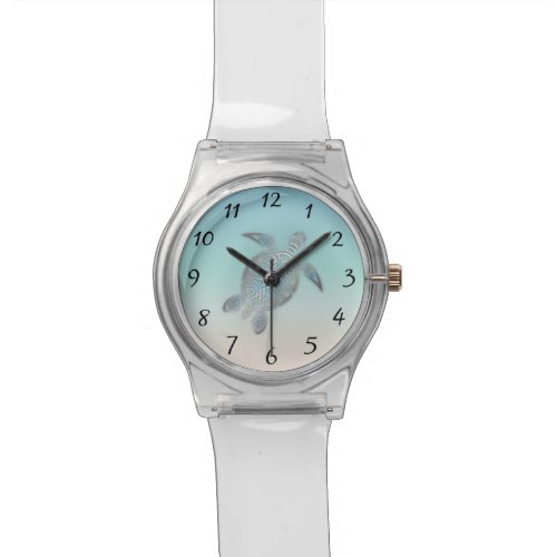 Silver Sea Turtle Turquoise Coastal Numbers Wrist Watch