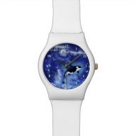 Killer Whale on Full Moon – Art Drawing Watch
