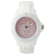 Luxury Rose Gold Sparkle Glitter Drips Monogram Watch