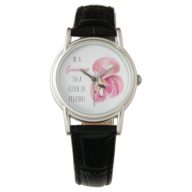 Modern Exotic Pink Watercolor Flamingo With Quote Watch