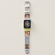 Modern gray yellow love cool 5 photos collage grid apple watch band