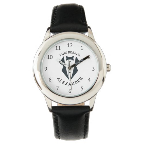 Personalized Ring Bearer Tuxedo Black White Watch