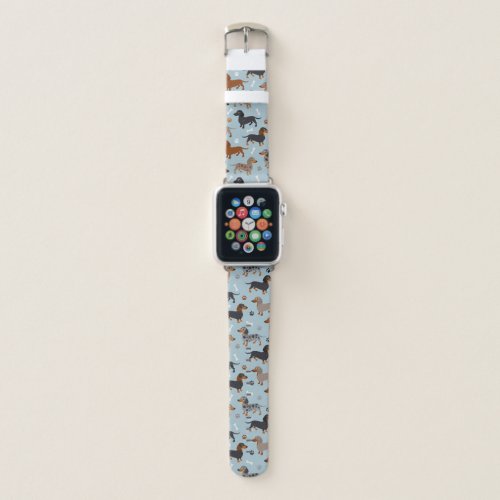Dachshund Paws and Bones Pattern Blue Apple Watch Band