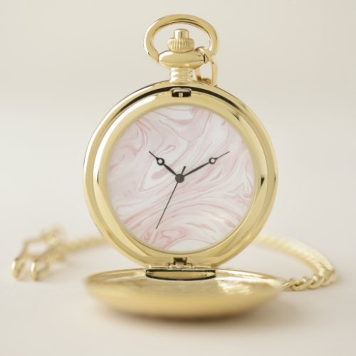 Modern blush pink marbleized abstract design pocket watch