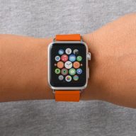 Modern Orange Checkered Pattern White Monogrammed Apple Watch Band
