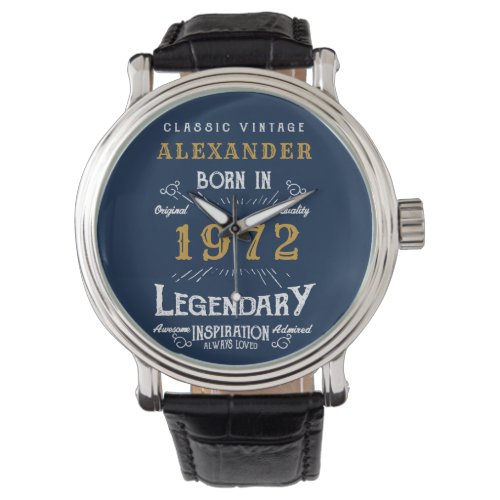 Personalized 50th Birthday 1972 Vintage Blue Gold Watch