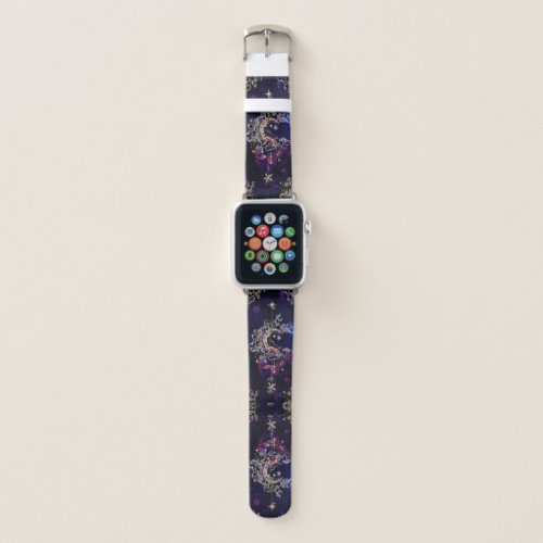 Purple Black Gold Moon Art Stars Custom Beautiful Apple Watch Band