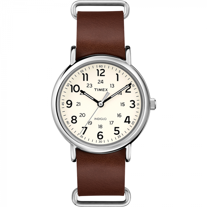 Timex WeekenderA(R) Slip-Thru – Brown Leather Strap
