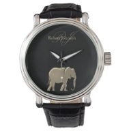 Elephant Black and Gold Monogram Elegant Luxurious Wristwatch