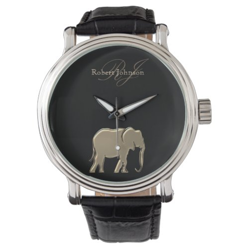 Elephant Black and Gold Monogram Elegant Luxurious Wristwatch
