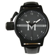 Thin Gray Line Monogrammed Initial Watch