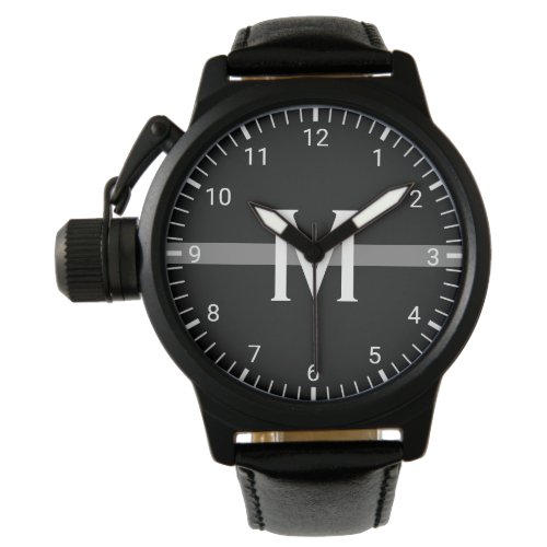 Thin Gray Line Monogrammed Initial Watch