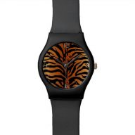 Tiger Stripes Animal Print, Amber, Black and Tan Watch