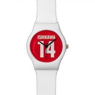 Custom Name, Number, Colors. Sports Fans Red White Watch