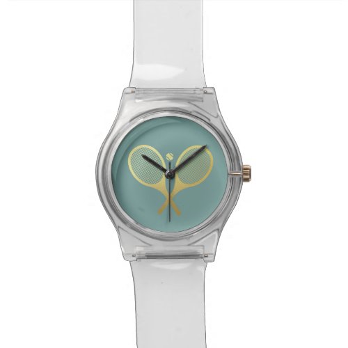 Gold Elegant Chic Classic Tennis Racquets Ball   Watch