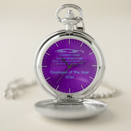 Luxury Car logo – Ice Blue Sports Car on purple Pocket Watch