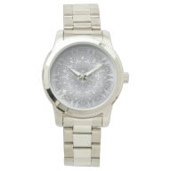 Luxury Glowing Sparkling Silver Metallic Mandala  Watch