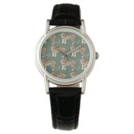 Modern Tropical Watercolor Tigers Wild Pattern Watch