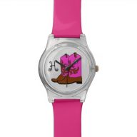 Pink Cowgirl Boots Monogram Initial Kid's Watch