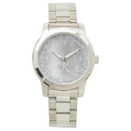 Silver Brushed Metal Glitter Monogram Name Watch