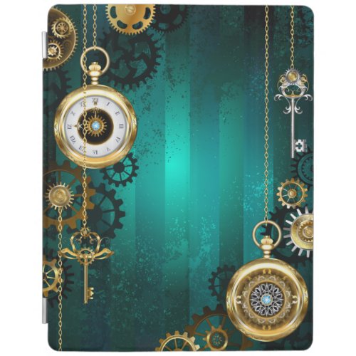 Steampunk Jewelry Watch on a Green Background iPad Smart Cover