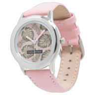 Tropical Pink &amp; Gold Palm Leaves Pattern &amp; Name  Watch