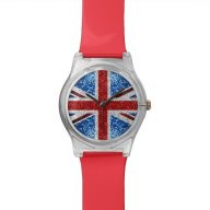 UK flag red blue white sparkles glitters Watch