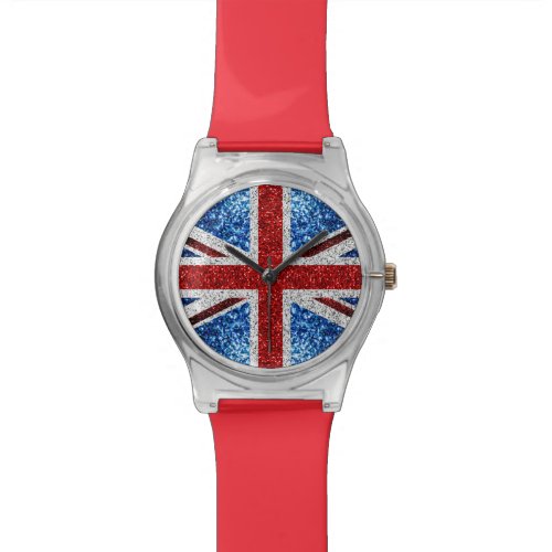UK flag red blue white sparkles glitters Watch