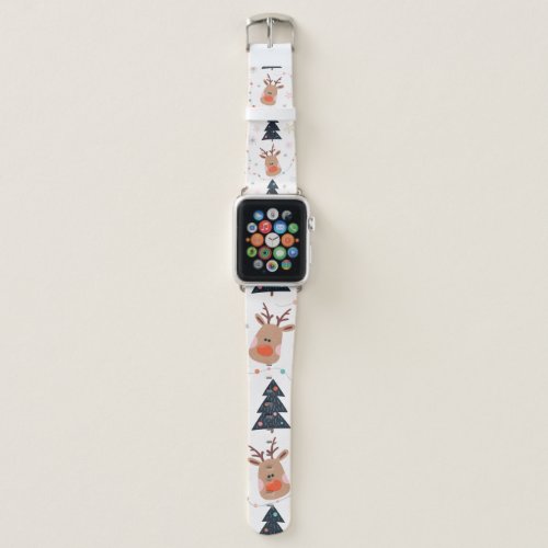 Christmas seamless pattern with reindeer and Chris Apple Watch Band
