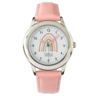 Girls Cute Boho Watercolor Rainbow and Name Watch