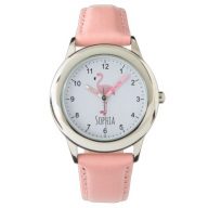 Girls Cute Pink Tropical Flamingo Kids Watch