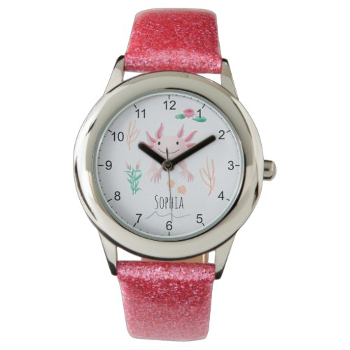 Girls Cute &amp; Whimsical Pink Axolotl Kids Watch