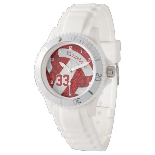 girly red white custom sports volleyball watch