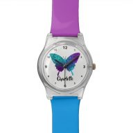 Pretty Purple Teal Big Butterfly Personalized Watch