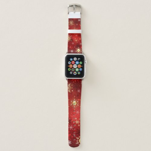 Christmas Golden Snowflakes on Red Background Apple Watch Band