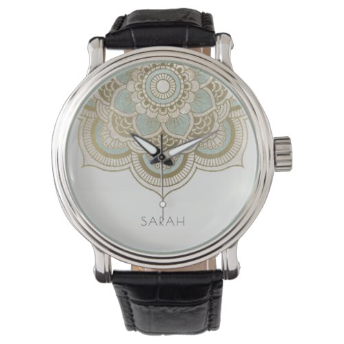 Elegant Ornate Gold Foil Teal Turquoise Mandala Watch