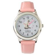 Girls Cute Siamese Cat Cartoon &amp; Name Kids Watch