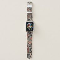 Hawaiian hibiscus and tribal element fabric patchw apple watch band