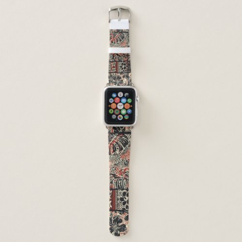 Hawaiian hibiscus and tribal element fabric patchw apple watch band