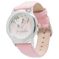 Modern Pastel Pink &amp; Flowers With Name Watch